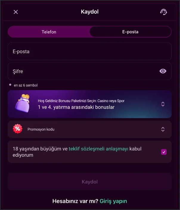 Casino Lux ana sayfa kayıt formu görünümü Casino Lux kayıt penceresinde promosyon kodu alanı ve onay kutucuğu